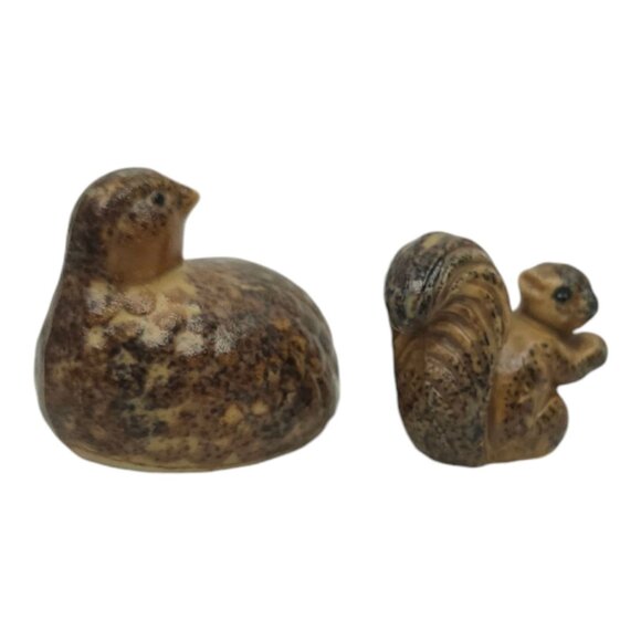 Napcoware Import Miniature Quail Squirrel Vintage 60s Ceramic Speckled Figurines - Picture 7 of 13
